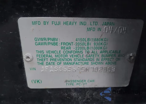 2005 Subaru Forester 2.5Xs z USA, uszkodzony, nr VIN JF1SG65695H702353